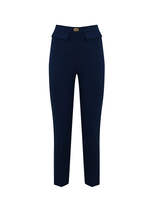 Pantalone slim in crepe con placchetta logo Oltremare Elisabetta Franchi | PA07751E2DC8